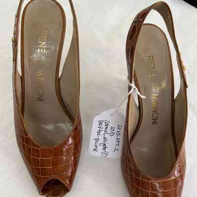 Alligator Sling Back Peep Toe Camel Pump