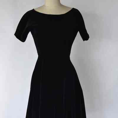 Velvet boat neck short sleeve fit and flare dress