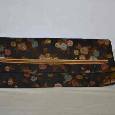 Satin black floral print clutch