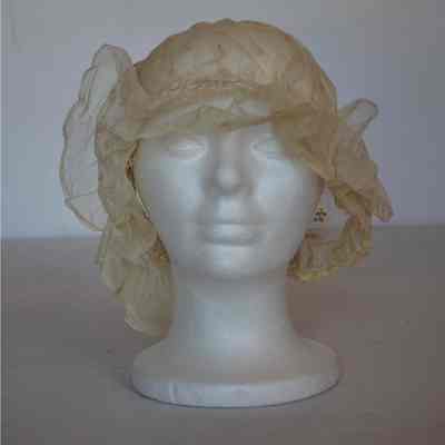 Embroidered mesh boudoir cap with ruffle at front