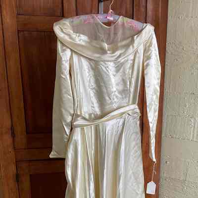 Satin wedding dress with sheer yoke
