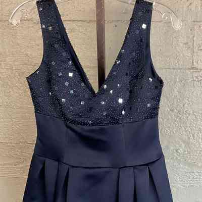 Beaded navy cocktail dress
