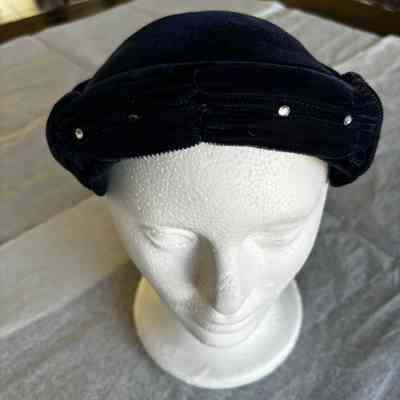 Hat, Blue Velvet Cocktail Hat 1950's