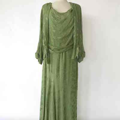 2 Piece Green Embroidered Long Dress with Jacket