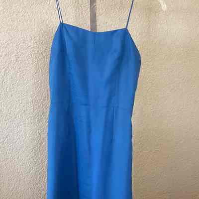 Slip dress with fitted bodice, side zip, spaghetti straps, left front side slit