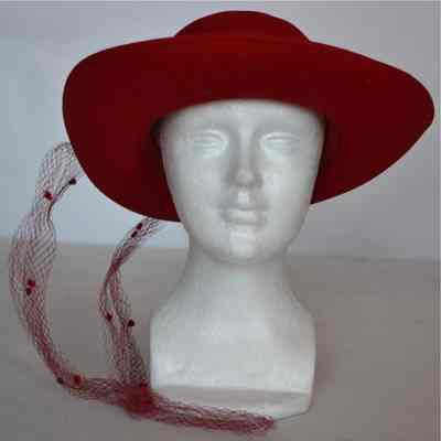 Felt wide brim hat with netting tied around band