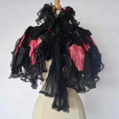 Accordion pleated and ruffled silk capelet