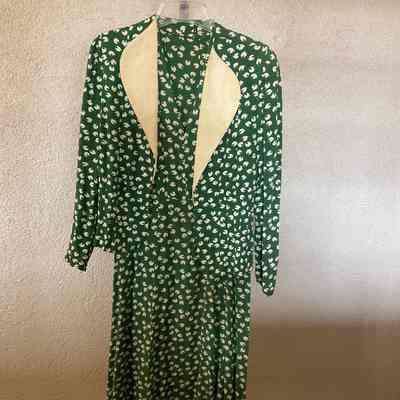 Patterned rayon dress and matching jacket with cream lapels