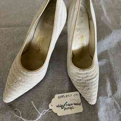 Pump Heels completely adorned in Cream + White Beads