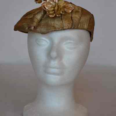 Hat - Metallic Tucked Beret with Flower