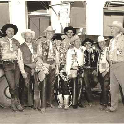 14.: In front of Teller House, Central City, 1951. Harold Dahl, Shorty, Bud Anderson, Bunny, Monty Jr., Drew Box, Hank Hankiss, Don Kemp, Johnny Boyle