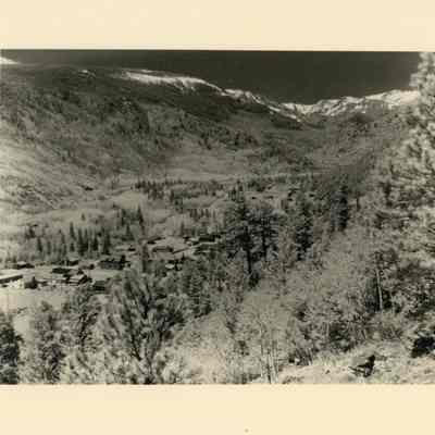 Photo 7: Looking down on town of Eldora. Print on rough textured paper. Stamped "D.C. Kemp, Capt. U.S.A. Rtd." on back.