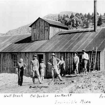3. Invincible Mine crew. Identified are Wall Beach, Cal Durbin, Jack Hagerman, C. Mason, Lew Mar-t, and Fred McCuen.: 8.5"x11" print and digital
