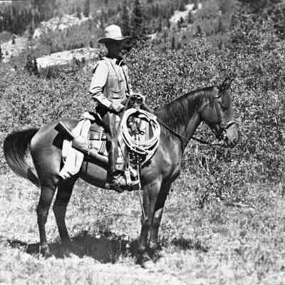 10. Donald C. Kemp on Polo. Posed photo for "Trail Guide." c1940-1945.: Don Kemp on his horse Polo.