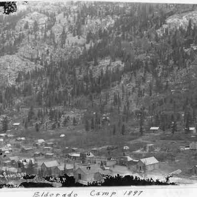 4. Eldorado Camp, Sept. 1897. Many of the buildings are numbered. Sturtevant photo: 5"x7" print, located in 2024.10.60 page 6