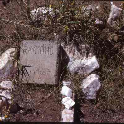 5. Headstone "Raymond 6 mos" Gold Hill cemetery, Sept. 1979: color slide