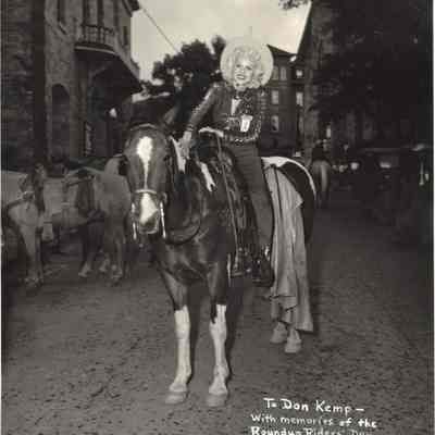 30.: Central City July 14, 1954. To Don Kemp- with memories of the Roundup Riders' Day in Central City, 1954. Winnie West and "Scout"