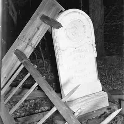 Caribou Cemetery Jas. T. Williams gravestone and collapsed fence