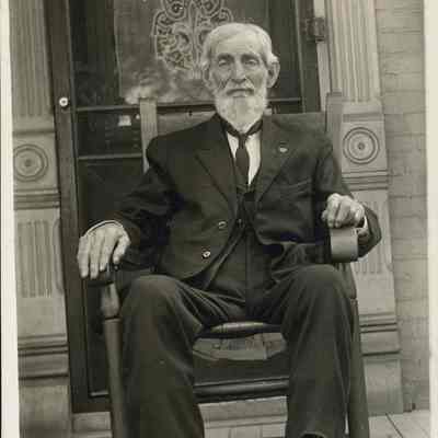 3. James A. Kemp, father of John Kemp and grandfather of Don Kemp. Back of card says, "Pa was born March 28, 1824- this picture was teaken the second week in June 1913. He is sitting on front porch in front of the door He is in his 89th year." Back of 5"x7" photo says "James A. Kemp, Bowling Green, Ky, Age 89 in 1913.": 2 prints, 5"x7" and 3"x5"