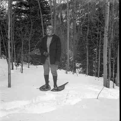9. Lois Kemp on snowshoes.: Photo identified as "Lois on Webs 1938"