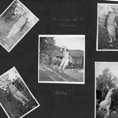 Scrapbook page 6 with five photos.: Page is labeled "The origin of the Shimmie." The dancer is identified as "Anitra."