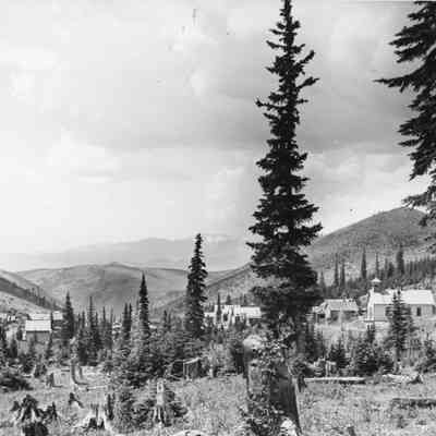 2. Apex, Colorado, during the boom. Middle 1890s. Looking south, Mt. Evans in the distance. Photo by Harry H. Lake.: Photo identification written in pencil on back. 7"x8.5" black and white print.