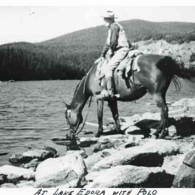 5. Don Kemp at Lake Eldora with Polo.: Don Kemp on his horse Polo at Lake Eldora.