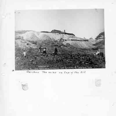 Page 9: Top Photo: Caribou, The mine on top of the Hill. Inscribed on photo: ~Mines~ Caribou, Belcher, Sherman, Poorman and NoName at Caribou, Colo.
Bottom Photo: Missing