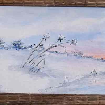 Framed Picture: Winter flowers blowing in the wind