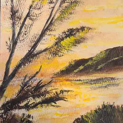 4 x 6 Notecard: Mountains and trees as dusk
