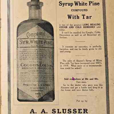 1920 Advertisement found in the A. A. Slusser Almanac