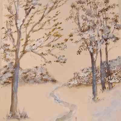 8 x 6 Card (Front): Winter Trees made for her brother, Lowell Kagey, for his 40th birthday
