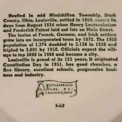 Louisville history on back of plate