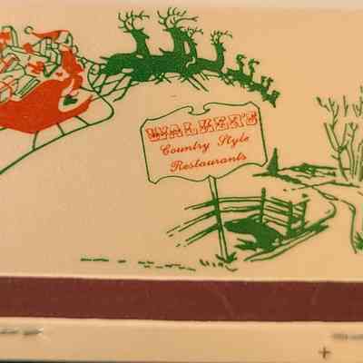 Walker's Country Style Restaurant: Christmas theme matchbook (back_3c)