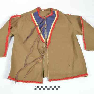Olive brown cotton shirt, part of a Native American children's costume