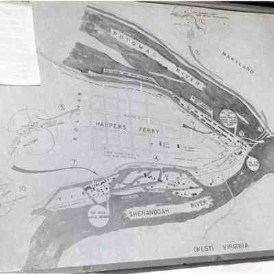Interpretive map of John Brown's Raid at Harpers Ferry National Monument in 1955