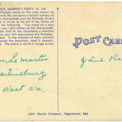 Jefferson's Rock (Named in honor of Thomas Jefferson), Harper's Ferry, W. V