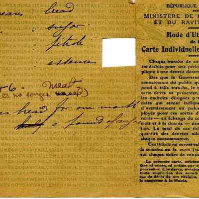 French food ration card, front