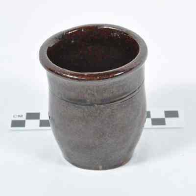 Small redware jar with manganese glaze