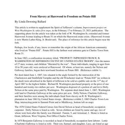 From Slavery at Harewood to Freedom on Potato Hill