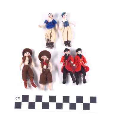 Six small handmade cloth dolls