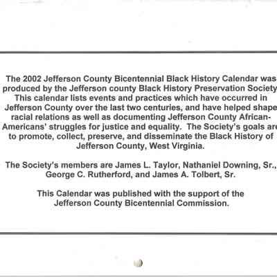 Souvenir Calendar of Jefferson County Black History Preservation Society