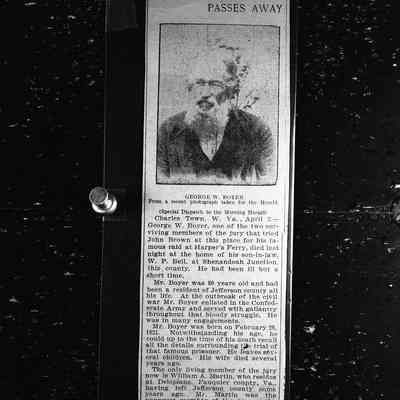 Newspaper clipping on George W. Boyer Juror - member of John Brown trial jury
