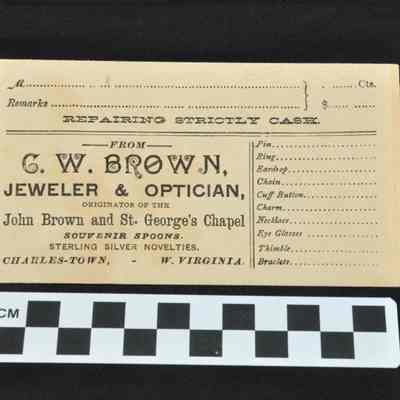 Cash envelope from C.W. Brown Jeweler and Optician