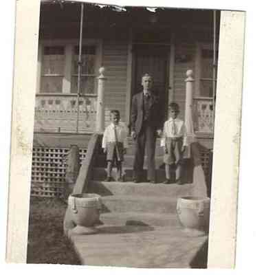 L to R: Bobby Linden Welsh, Marten Dineen "Skeeter" Welsh, Jr., Harold McClellan Welsh on the porch of the home of Martin D. welsh and Laura E. Lewis Welsh, Bakerton WV, 1932: IMG2025.026.001 (3)