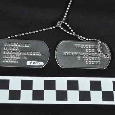 Two metal dog tags