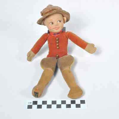 Fabric doll dressed as a Canadian Mountie