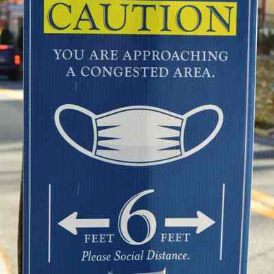 Social-distancing sign, Washington St., Harpers Ferry