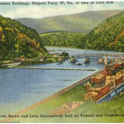U.S. Armory Buildings, Harper's Ferry, W. Va., at time of Civil War. Seized by John Brown and Later Successively held by Federal and Confederate Armies
