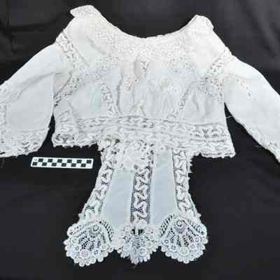 African American woman's linen blouse with embroidery and tatting